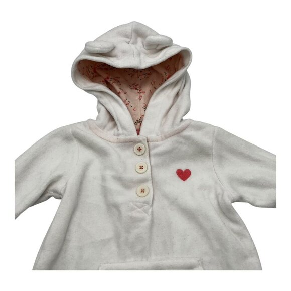 Carter’s Baby Hooded Fleece One Piece 9M Heart & Button Detail White Pink Floral - Picture 5 of 10